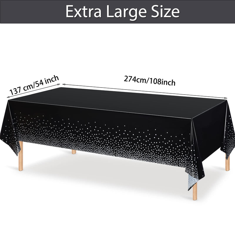 [Australia - AusPower] - 3 Pieces Dot Tablecloth Confetti Rectangle Plastic Disposable Table Cover for Birthday Wedding Baby Shower Engagement Anniversary Bachelorette Party, 54 x 108 Inch (Black and Silver) Black and Silver 