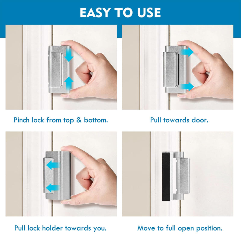 [Australia - AusPower] - DPD Home Security Door Reinforcement Lock - Child Proof Door Lock Flip Locks, 3 Pack Security Door Lock with 800lbs for Inward Swinging Door, Aluminum Finish -Silver 