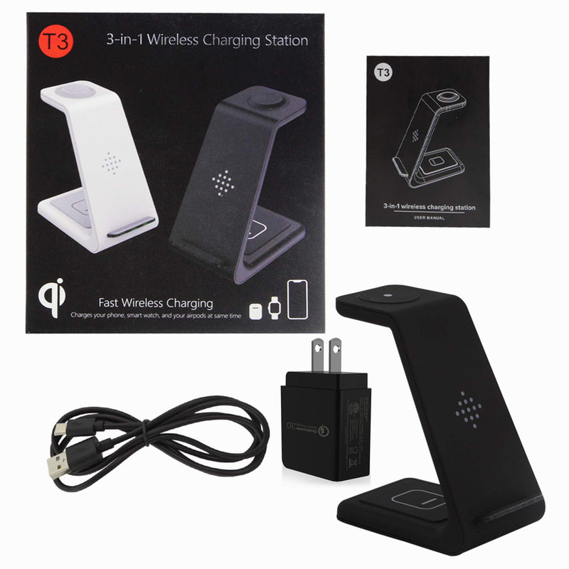 [Australia - AusPower] - 3C Light Wireless Charger,3 in 1 Qi-Certified Portable Fast Wireless Charging Station for Samsung Serise S20/Note 10/S9/S8 Samsung Galaxy Watch (with Power Adapter) Black 