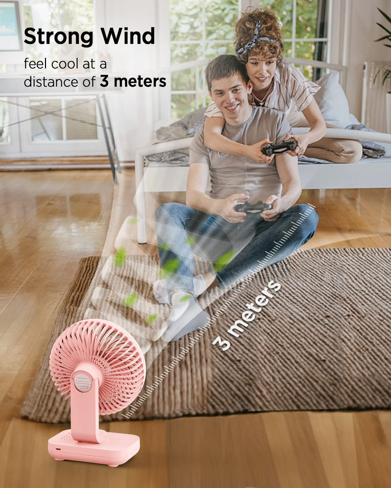 [Australia - AusPower] - EasyAcc Small Desk Fan 4000 Battery Fan, 5-23 Working Time, Upgraded Strong Wind, Ultra Quiet, Rechargeable Desk Fan 90°Tilt Air Circulate Portable Fan 4 Speed USB Fan For Office Bedroom Home Travel 5 inch - Pink 