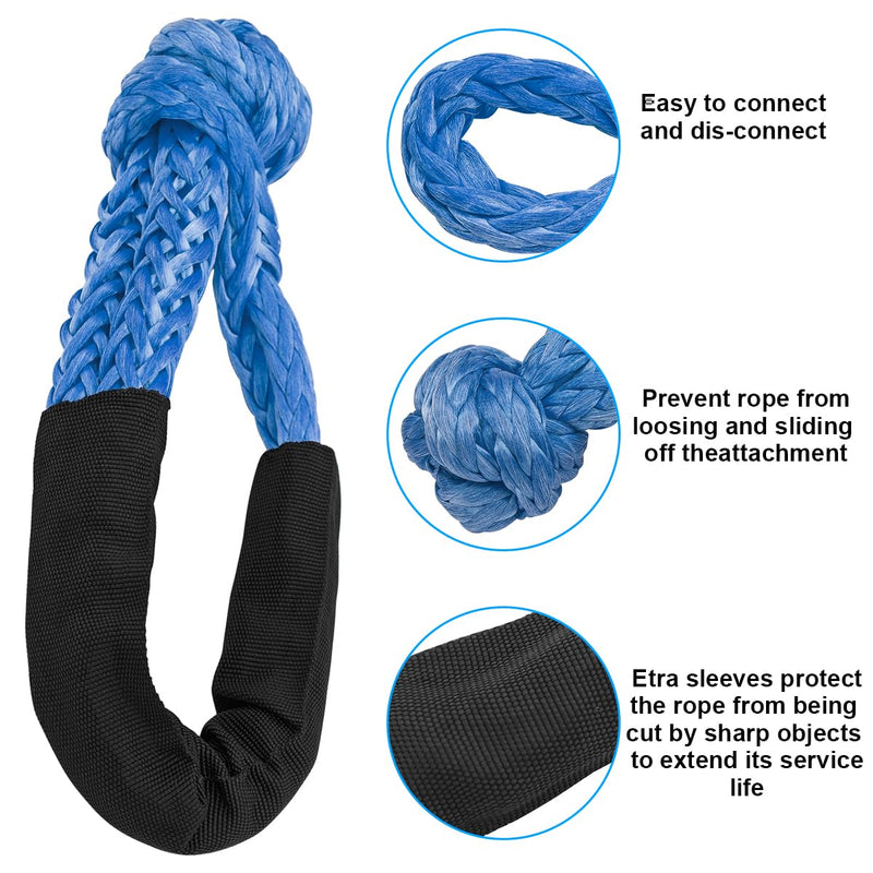 [Australia - AusPower] - BESULEN Synthetic Soft Shackle, 1/2inch*22inch 37478lbs Breaking Strength Soft Shackle Recovery Rope with Extra Sleeves, Universal Car Accessories for SUV ATV Truck Off Road Towing (Blue) Blue 