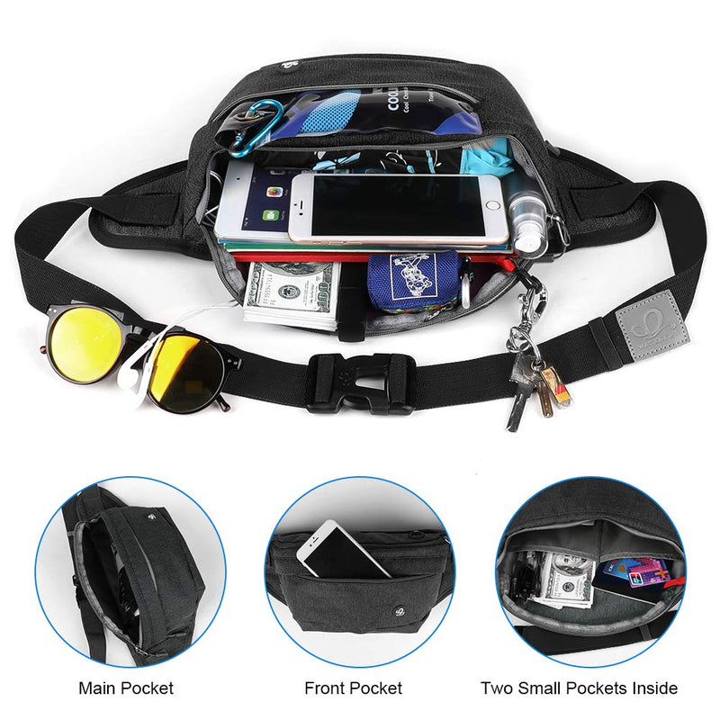 [Australia - AusPower] - WATERFLY Fanny Pack for Men Women Water Resistant Large Hiking Waist Bag Pack Carrying All Phones for Running Walking Traveling Black 