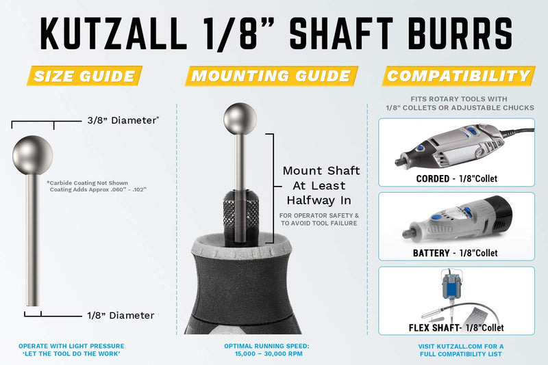 [Australia - AusPower] - Kutzall Extreme Sphere Rotary Burr, 1?8" Shaft, Very Coarse - Woodworking Attachment for Dremel, Foredom, DeWalt, Milwaukee Tools. Abrasive Tungsten Carbide, 3?8" (9.5mm) Head Diameter, SX-38-EC Extreme - Very Coarse 