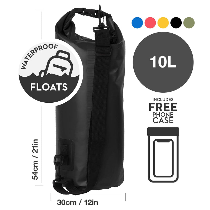 [Australia - AusPower] - Ocean Dry Bag 10L 20L 40L Waterproof All Weather Durable Lightweight Floating Dry Bags Marine Bags Waterproof Back Pack Dry Bags for Kayaking - Free Mobile Phone Case 10L Black 