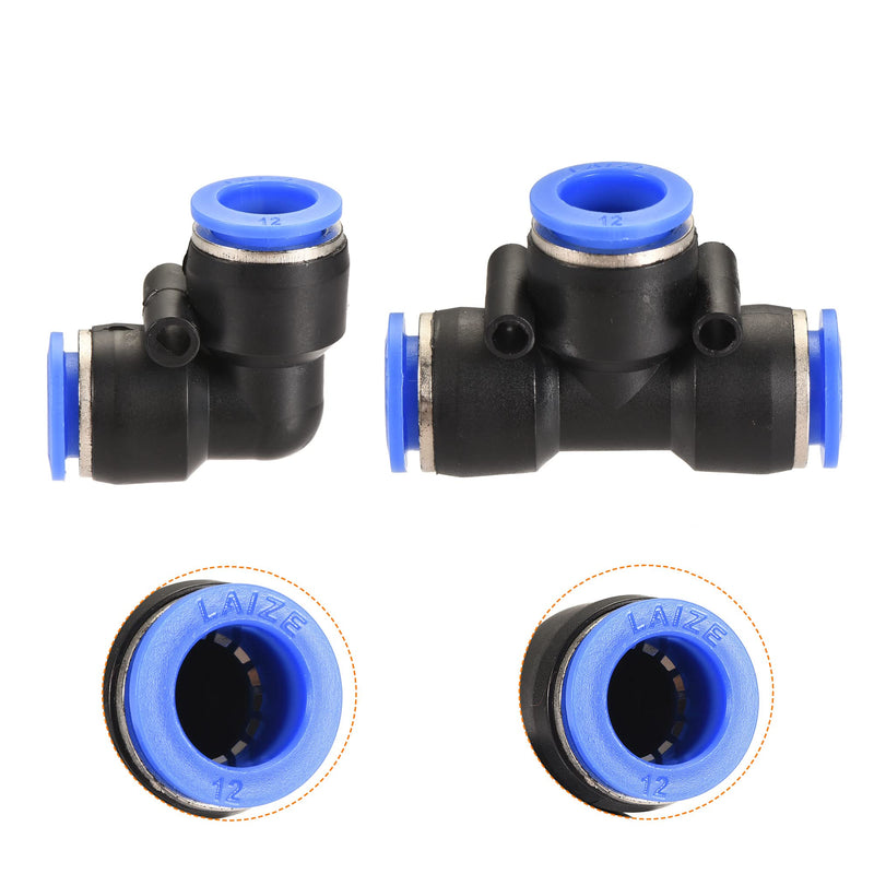 [Australia - AusPower] - MECCANIXITY Plastic Push to Connect Fittings Fit 12mm Tube OD Push Lock Tube Fitting, 6Pcs Tee 5Pcs Elbow Black Blue 