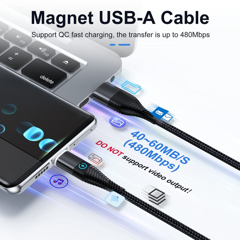 [Australia - AusPower] - 3 in 1 Magnetic Charging Cable, YKZ Multi Magnet USB Cable for Type C/MicroUSB and i-Product, Max 15W Fast Charger Cable Nylon Braided with a Tips Storage (4 Pack/12 Tips) 4pack/black/with tips box 