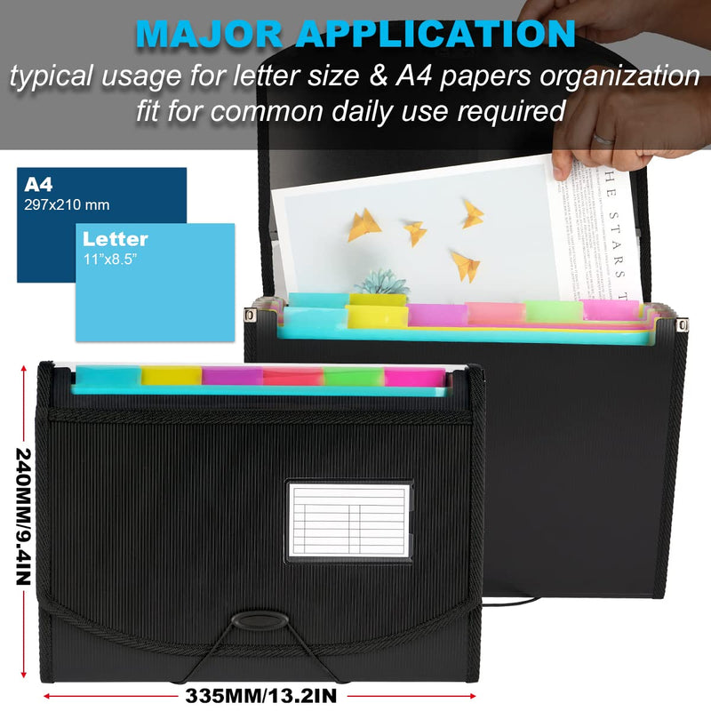 [Australia - AusPower] - H4D Expanding Accordion Folder 13 Pocket, Accordian File folders Organizer, Expandable Filing Folder for Documents Letter Size, A4 Paper Divider Folder with Tabs Window 1-pack 