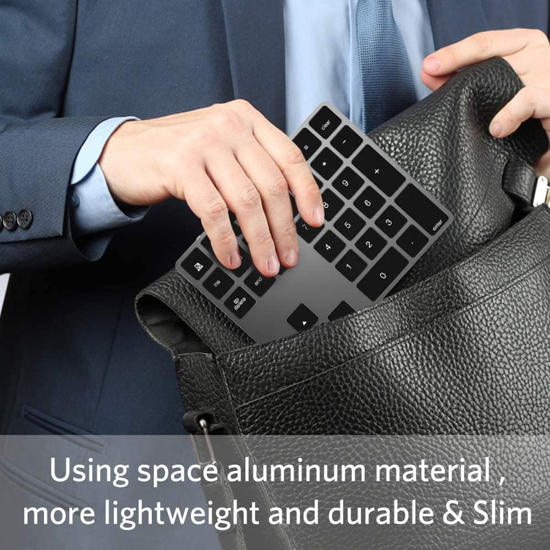 [Australia - AusPower] - Bluetooth Number Pad, Aluminum Rechargeable Numeric Keypad Wireless 34-Keys Number Keyboard Shortcut Keypad Numpad Data Entry Compatible for iMac Windows, MacBook Air/Pro and Laptop etc. Deep Black 