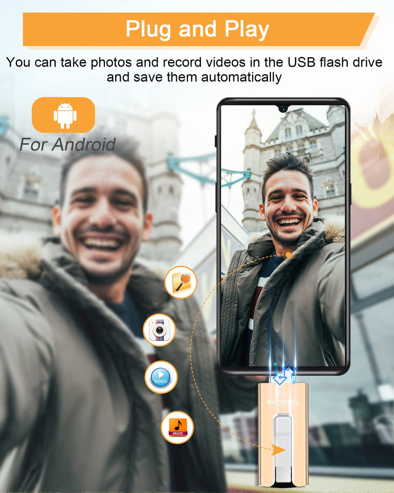 [Australia - AusPower] - Sunany Flash Drive 512GB Thumb Drive USB Memory Stick High Speed External Storage USB Stick Photo Stick for Phone, Pad, Android, PC and More Devices (Gold) Gold 