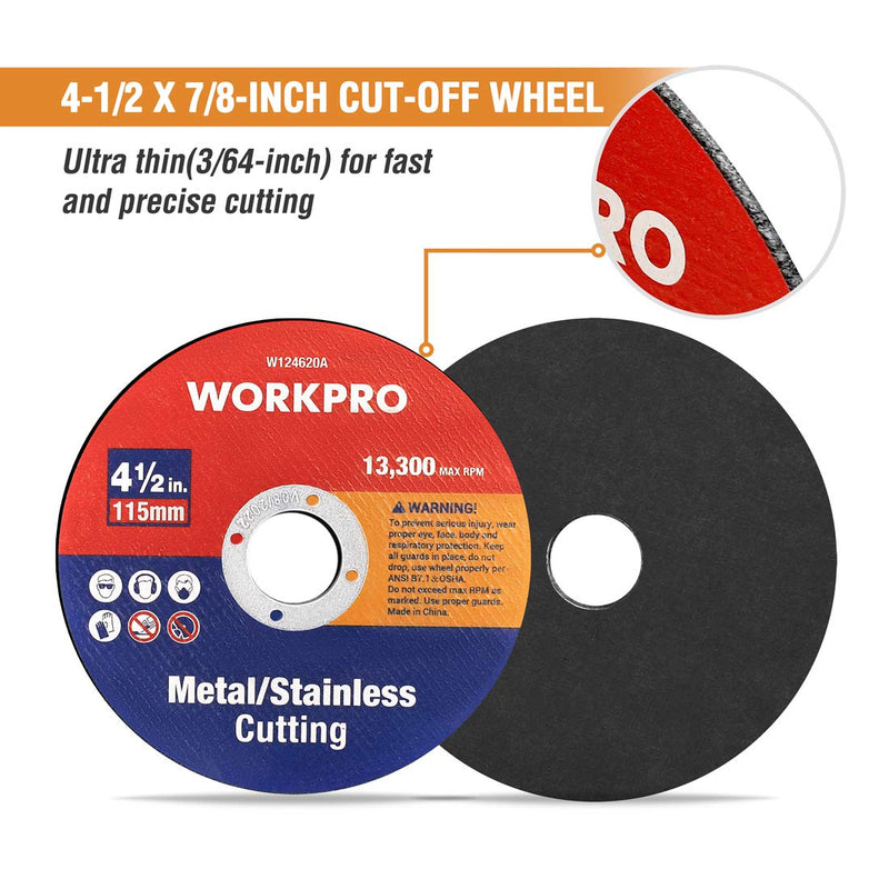 [Australia - AusPower] - WORKPRO 20-Pack Cut-Off Wheels, 4-1/2 x 7/8-inch Metal&Stainless Steel Cutting Wheel, Thin Metal Cutting Disc for Angle Grinder 