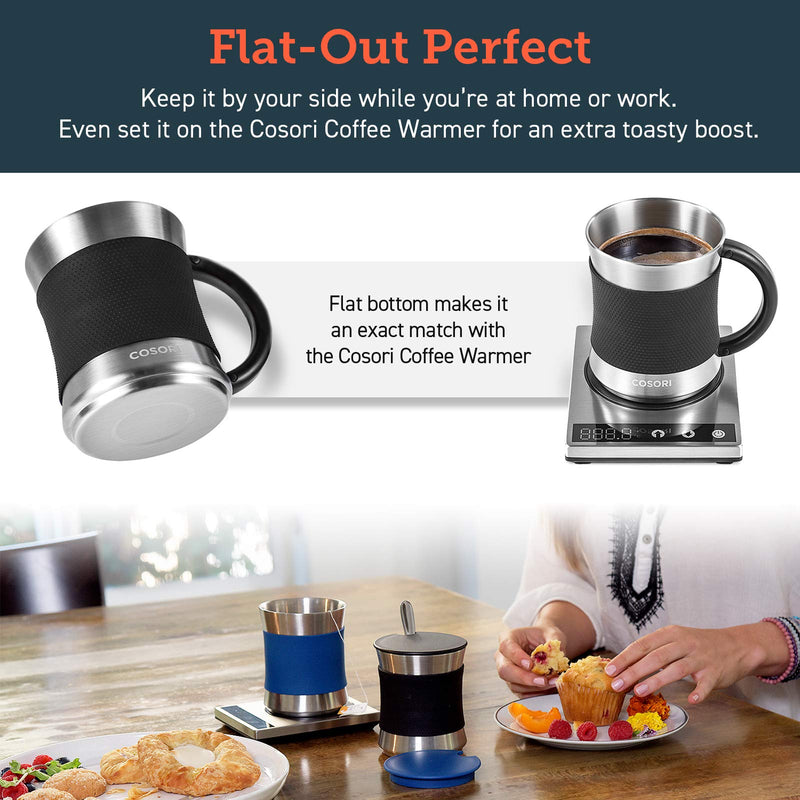 [Australia - AusPower] - COSORI Coffee Mug with Lids Set of 2, Stainless Steel Cups with Heat-resistant Handle & Slip-resistant Sleeve, 17 oz, Best Match w/Mug Warmer, for Coffee,Tea,Water,Cocoa, Milk, C1601-CM, Black & Blue 