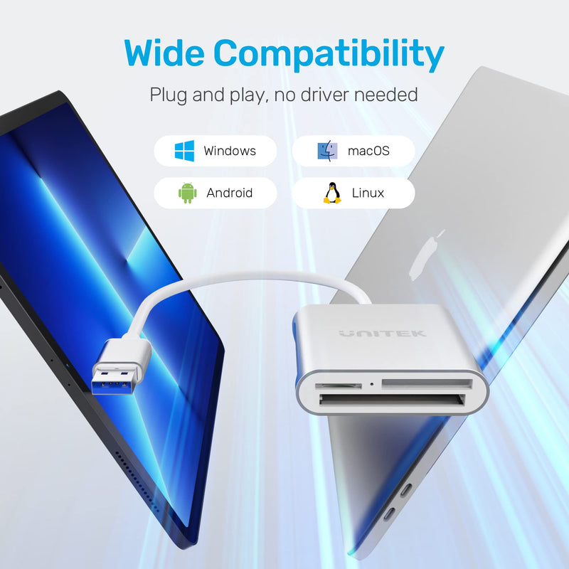 [Australia - AusPower] - USB SD Card Reader, Unitek USB 3.0 Memory Card Reader Writer Compact Flash Card Adapter for CF/SD/TF Micro SD/ Micro SDHC/MD/MMC/SDHC/SDXC UHS-I Card for Windows, Mac – Aluminum [Upgrade Version] Sliver 