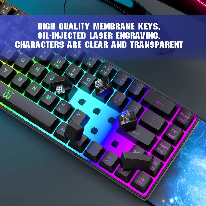 [Australia - AusPower] - Snpurdiri 60% Gaming Keyboard, Rainbow Backlit Mini Keyboard,Built-in Steel Plate, Membrane Keyboard but Super Mechanical Feel for Windows PC Gamers(68 Keys, Black Rainbow) Black(Rainbow) 