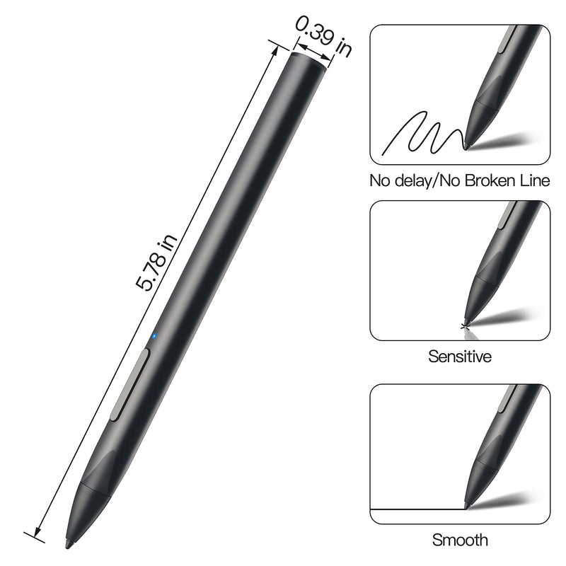 [Australia - AusPower] - Stylus with Palm Rejection, 4096 Pressure Sensitivity, Compatible with Surface Pro X/8/7+/7/6/5/4/3, Surface Book/Go/Laptop/Studio for Precise Writing/Drawing, Rechargeable (Black) Black 