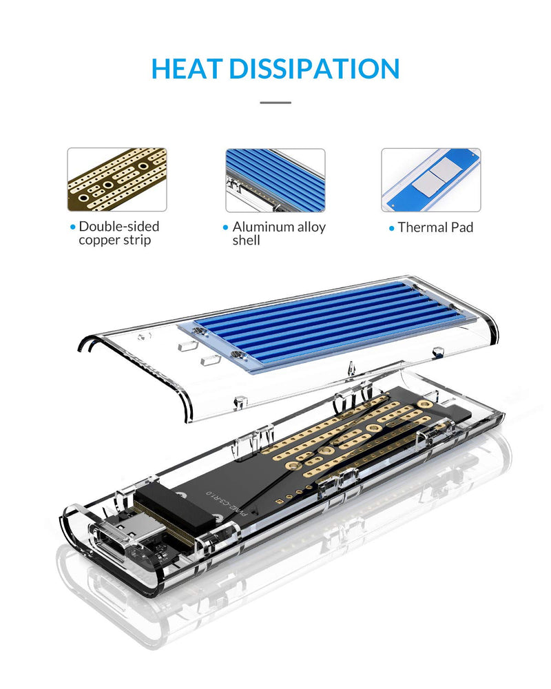 [Australia - AusPower] - ORICO NVME M.2 to Type-C USB3.1 Gen2 10Gbps Transparent External Solid State Drive Adapter Enclosure for 2280 2260 2242 2230 PCI-E M2 M-Key SSD, USB Type C Converter Case (TCM2-Blue) Blue 