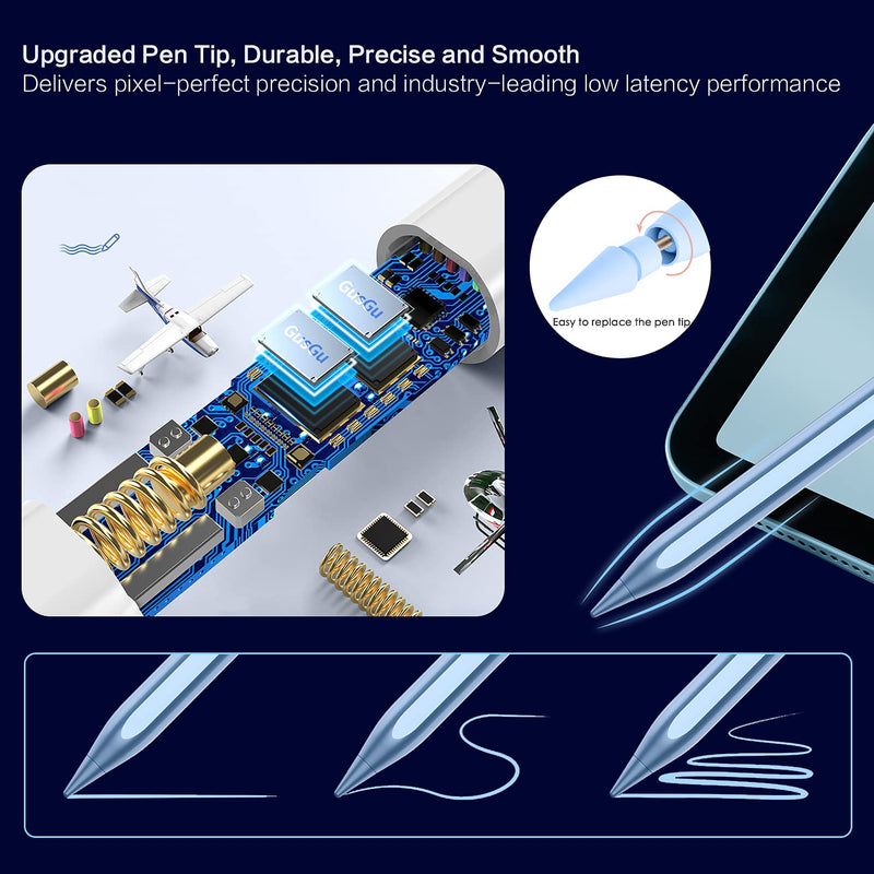 [Australia - AusPower] - Stylus Pen for iPad, Palm Rejection Apple Pencil for iPad Pro 2021 11/12.9 Inch 2018-2022, iPad 9th Gen, iPad 6/7/8th Gen, iPad Air 3/4/5, Upgraded Tilt Sensitivity Magnetic Stylus Apple Pen, Sky Blue 