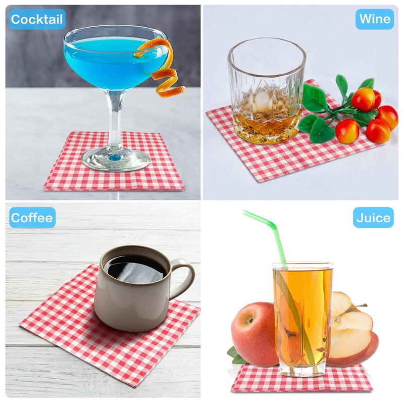 [Australia - AusPower] - Gatherfun Cocktail Napkins 3-ply 80PCS Red and White Gingham disposable Paper Napkins Beverage napkins for Restaurant Bar Picnic Birthday Party 