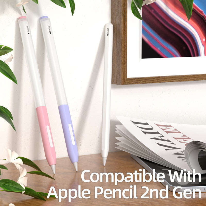 [Australia - AusPower] - JOOSKO Compatible with Apple Pencil 2nd Generation Case, 2 Pack Silicone Pencil Case, Supports Magnetic Charging and Double Click Function, [with 10 Silicone Tip Cover]. (Pink + Purple) Pink + Purple 