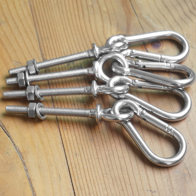 [Australia - AusPower] - Abimars 316 Stainless Steel Eye Bolts with Nuts and Spring Snap Hook Carabiner(4 Pack),M6 Shoulder Eye Bolts for Swing,Hammock，Securing Cables Wires,Docks as a Tie Down Loop 