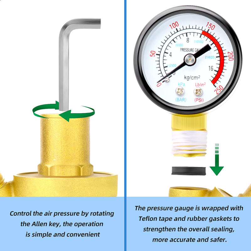 [Australia - AusPower] - MEANLIN MEASURE 3/4 inch brass Water pressure regulating valve, pressure regulating valve, pressure reducing valve, DN20, with 0-250PSI pressure gauge 