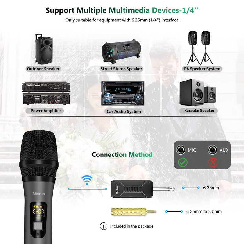 [Australia - AusPower] - Bietrun Wireless Microphone, UHF Metal Dynamic Handheld Karaoke Mic with Rechargeable Receiver (Work 6hs), 160ft Range, For Karaoke Machine Singing, Amplifier Speaker, Mixer, Speech, Church, Interview Battery Grey 