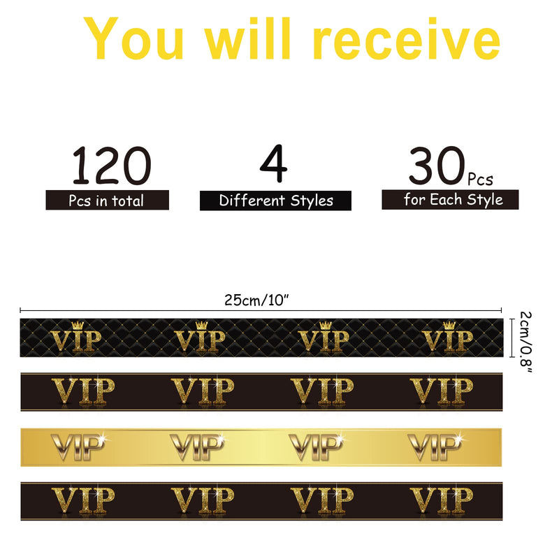 [Australia - AusPower] - 120 Pcs VIP Wristbands Paper Waterproof Gold Bracelets for Events Game VIP Party Decorations Favors for Girls and Boys,4 Patterns 