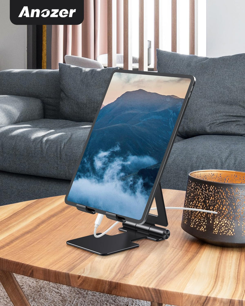 [Australia - AusPower] - Anozer Tablet Stand, Adjustable & Foldable Aluminium iPad Stand, Compatible with 2022 iPad Air 5/4,iPad Mini 6/5,iPad 10.2,iPad Pro 12.9/11, Portable Monitor, Surface Pro,Phones (4-13 inch)-Black Black 