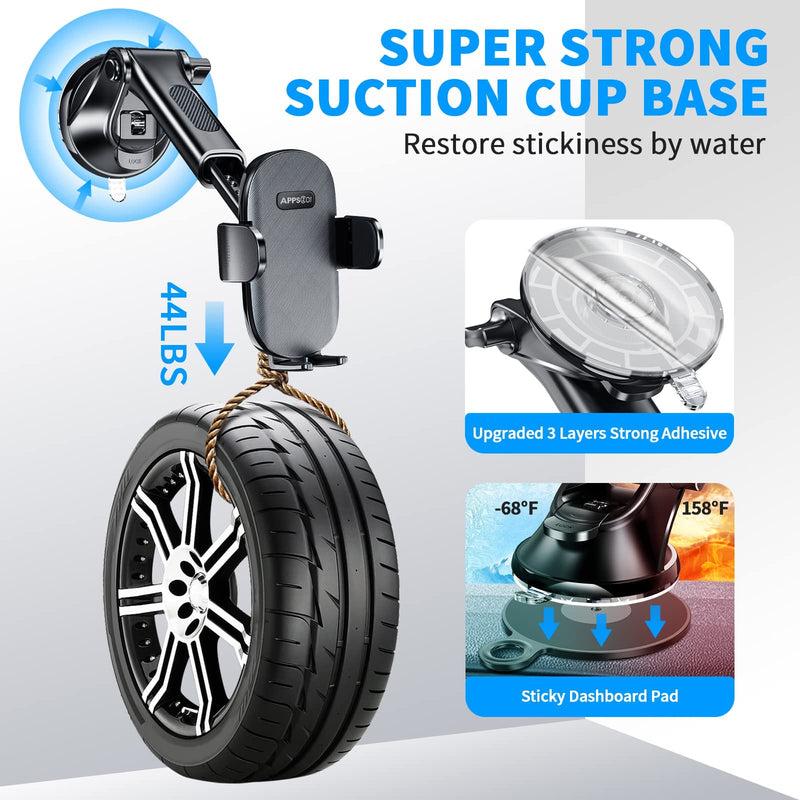 [Australia - AusPower] - [2022 Upgraded] 3-in-1 Stable Car Phone Mount, Long Arm Suction Cup Phone Holder for Car Dashboard Windshield Air Vent Universal Hands Free Clip Cell Phone Holder, Compatible with All Cellphone 