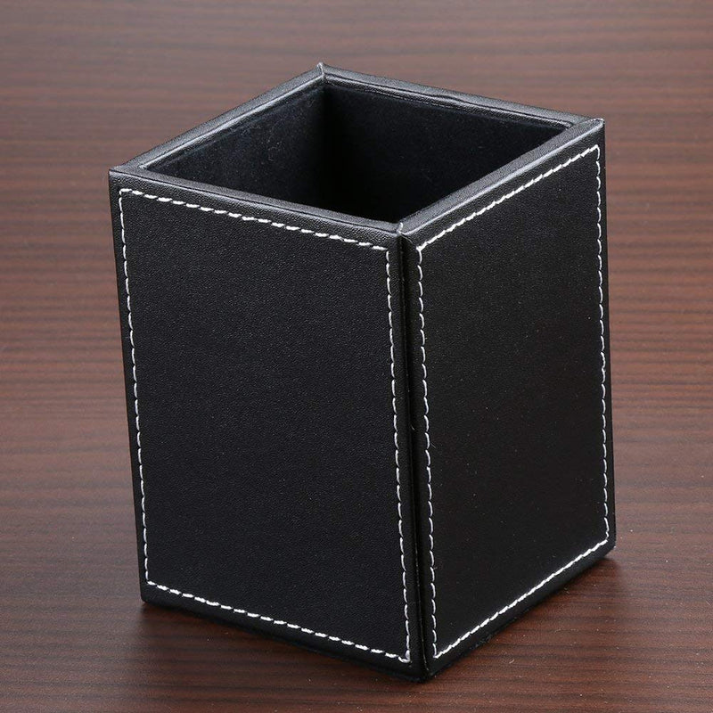 [Australia - AusPower] - KINGFOM PU Leather Square Pens Pencils Holder Cup Desktop Stationery Organizer Case Office Accessories Container Box (Black) 