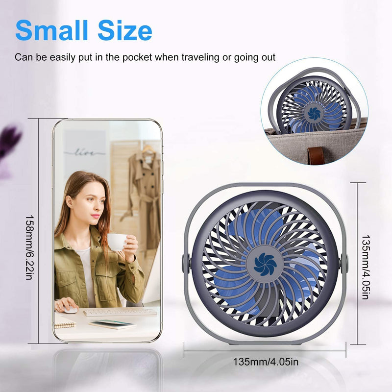 [Australia - AusPower] - Fascryla USB Desk Fan,2000mAh Powerful Desktop Table Cooling Fan,Small Personal Fan,USB Rechargeable Mini Fan with 3 speed Strong Airflow for Home Office Desktop Camping,Summer Gift for Friends(Blue) 