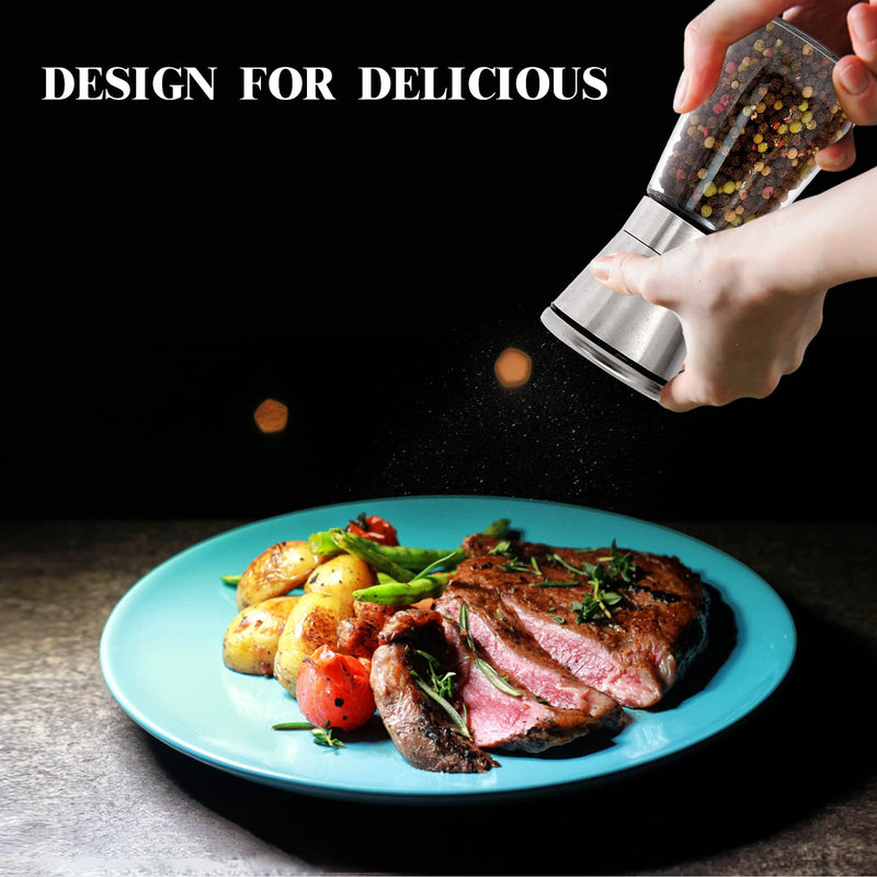 [Australia - AusPower] - Pepper Grinder Pepper Mill, Salt Grinder Refillable, Adjustable Coarseness Black Pepper Grinder, Stainless Steel Sea Salt Shaker with Ceramic Rotor (Single Package) 