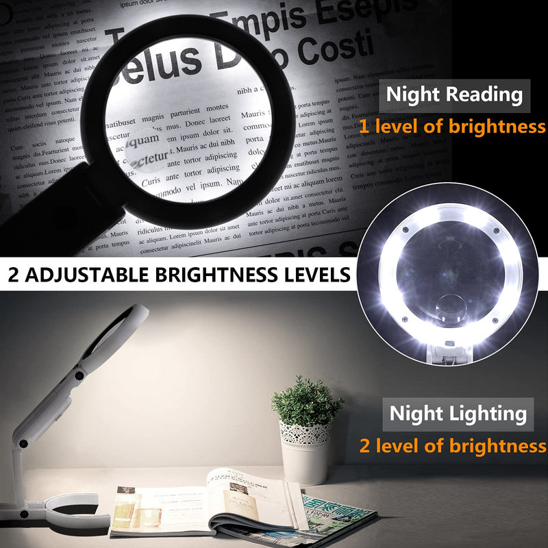 [Australia - AusPower] - 30X 10X Magnifying Glass with Light and Stand, Foldable Handheld Magnifying Glass & 2 Level Dimmable for Close Work, Macular Degeneration, Seniors Reading, Powered by Battery or USB 