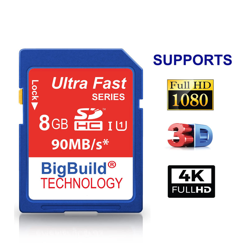 [Australia - AusPower] - BigBuild Technology 8GB Ultra Fast SDHC 90MB/s Memory Card Compatible with Canon Digital IXUS 185, 190, 285 HS Camera Blue / Size: 8GB 