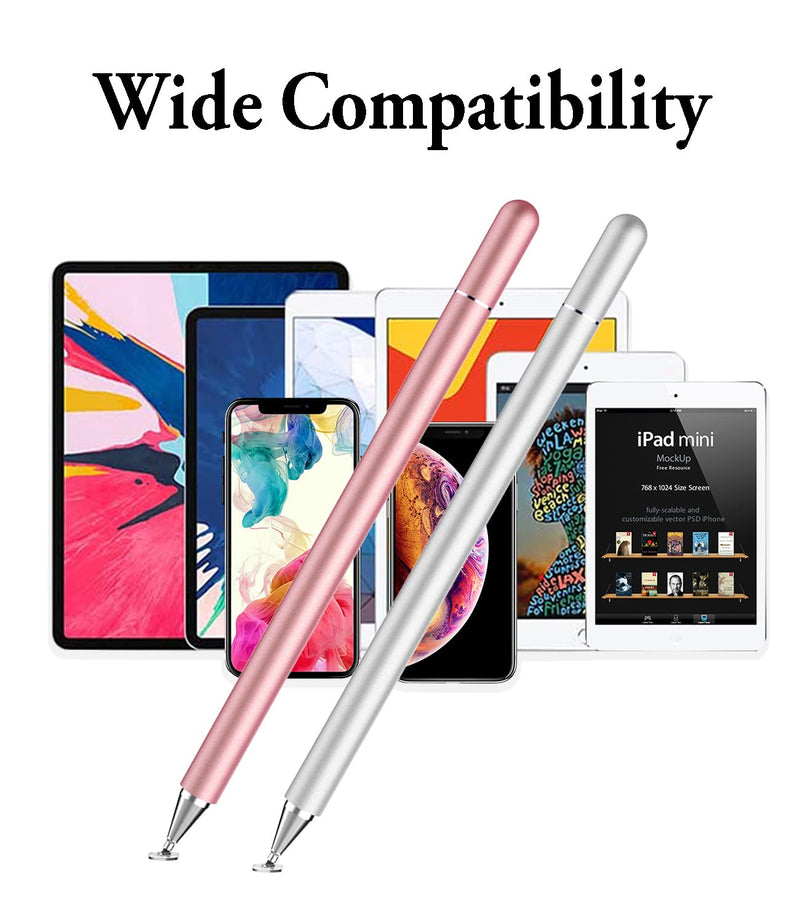 [Australia - AusPower] - Stylus Pen for iPad, LUNTAK Stylus Pens for Apple/iPhone/Ipad pro/Mini/Air/Android/Microsoft/Surface All Capacitive Touch Screens Universal with 4 Replacement Tips (2 Pcs, Pink and Silver) 