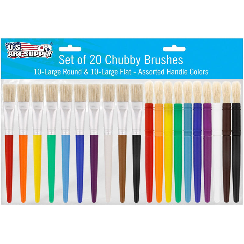 [Australia - AusPower] - U.S. Art Supply 20-Piece Large Round and Flat Children's Hog Bristle Tempera Paint Brush Set - Fun Kid's Party, School, Student, Class Craft Painting - Beginners Starter Artist Painting Brush Kit Assorted Hog Bristle 