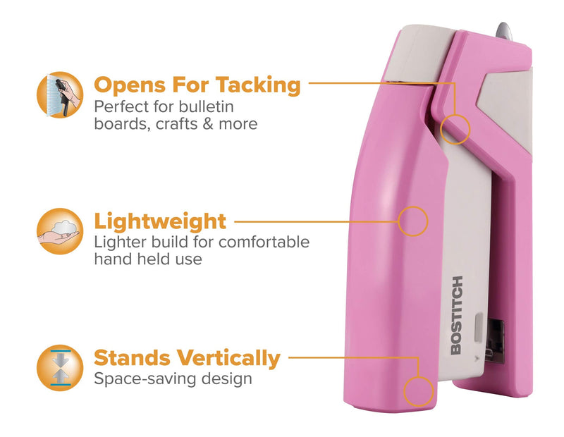 [Australia - AusPower] - Bostitch Office InCourage Spring-Powered Compact Stapler, BCA Pink (1588), plastic-half strip 