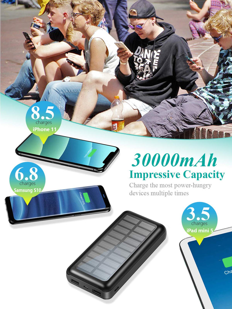 [Australia - AusPower] - Portable Charger Power Bank 30000mAh - SOXONO Solar Charger, 2 USB Ports High-Speed Panel External Battery Pack for iPhone, Samsung Galaxy and More 