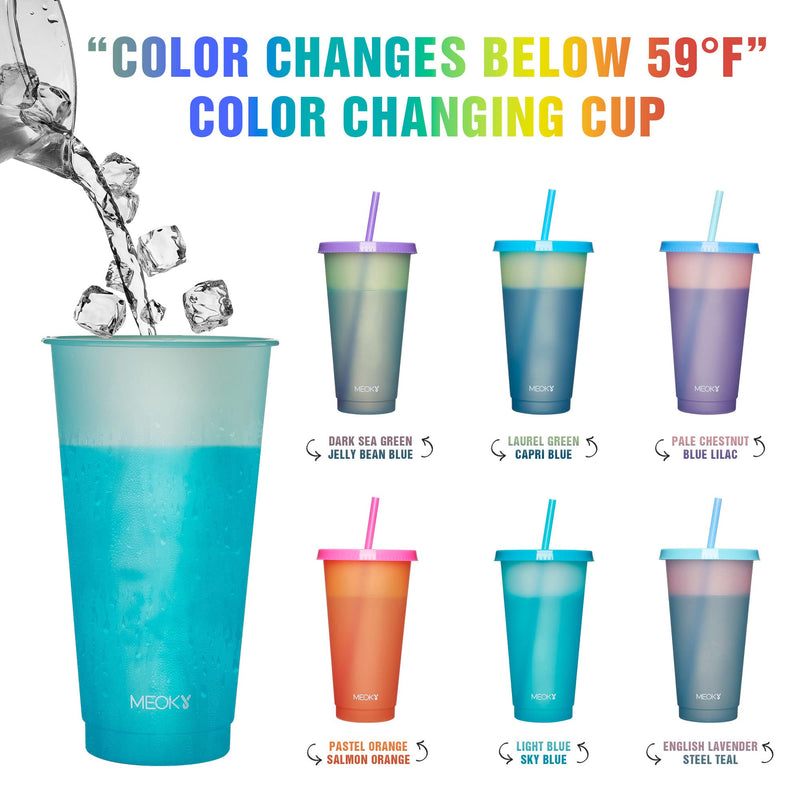 [Australia - AusPower] - Meoky Plastic Cups with Lids and Straws 6Pack 24oz Reusable Color Changing Cups for Adult Kids Cold Coffee Drinking Tumblers Summer Party Cups Rainbow 6 Count (Pack of 1) 