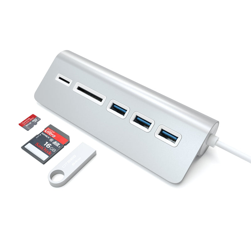 [Australia - AusPower] - Satechi Aluminum USB 3.0 Hub & Card Reader - Compatible with MacBook Pro, MacBook, iMac, Surface Pro, Dell XPS and More (Silver) Silver 