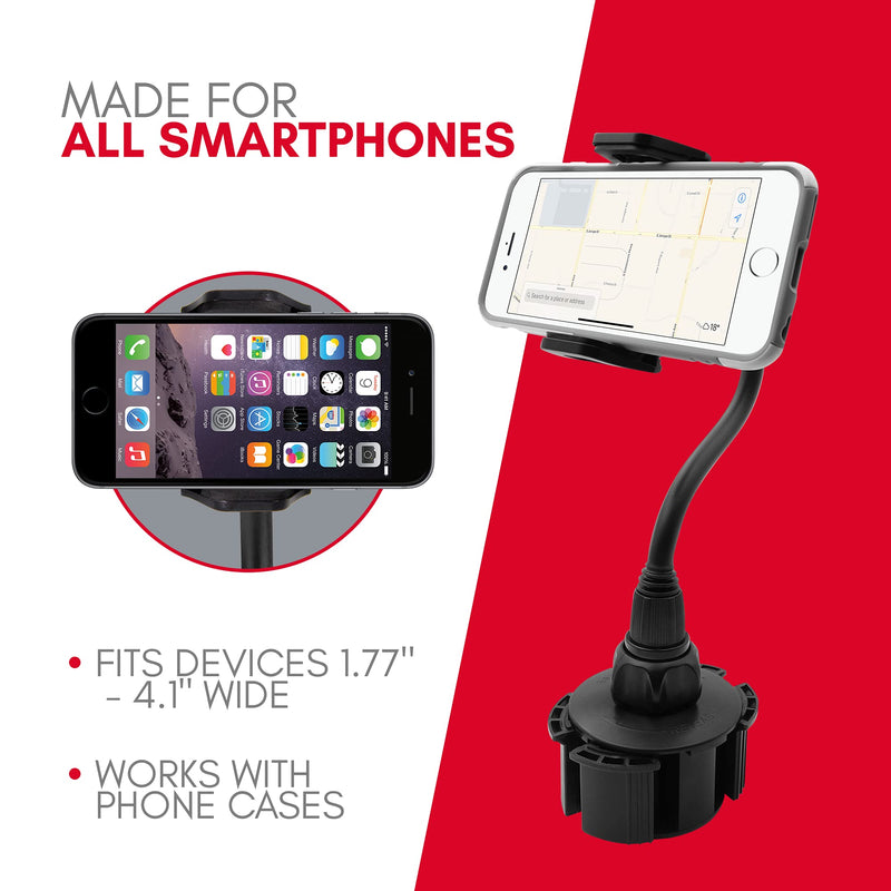 [Australia - AusPower] - Macally Car Cup Holder Phone Mount - 8” Long Flexible Gooseneck with 360° Adjustable Holder - Securely Fits Phones with/without Case up to 4.1” Wide - Easy to Use Cup Phone Holder for Car SUV or Truck 