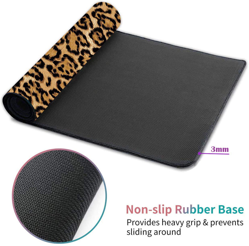 [Australia - AusPower] - Desk Pad Mat Gaming Mouse Pads with Coasters Set, Stitched Edges Design Mouse Pad XXL Large Mouse Pad for Laptop Computers Leopard Print Desk Writing Mat for Office & Home 31.5"x 11.8" 