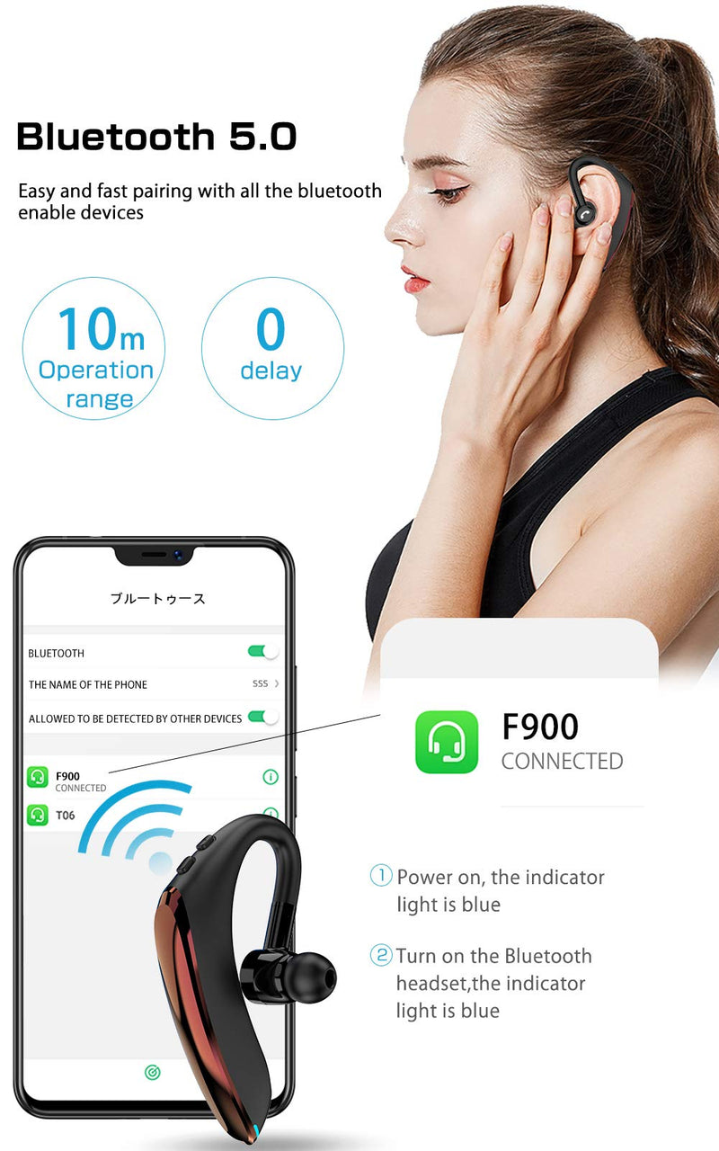 [Australia - AusPower] - Bluetooth Headset V5.0 Wireless Bluetooth Earpiece 25 Hrs Talktime 230 Hours Standby Time, Fit Your Both Ear, Handsfree Headset with Noise Cancelling Mic, Compatible with iPhone and Android (Red) Red 