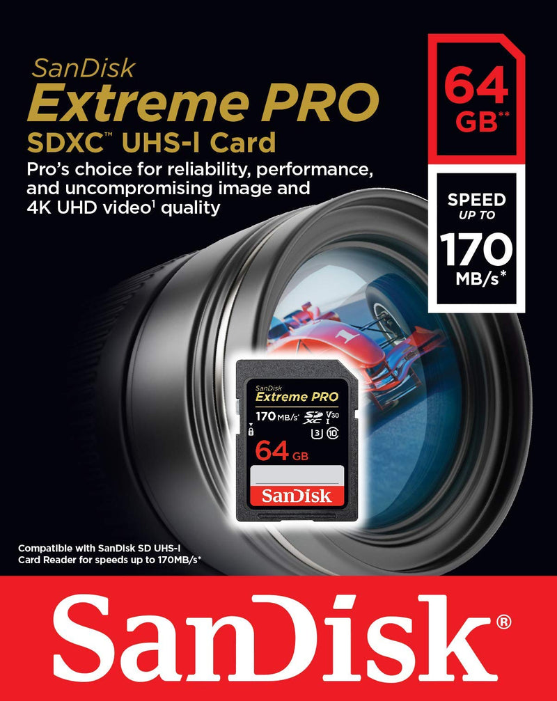 [Australia - AusPower] - SanDisk 64GB Extreme PRO SDXC UHS-I Card - C10, U3, V30, 4K UHD, SD Card - SDSDXXY-064G-GN4IN Card Only 