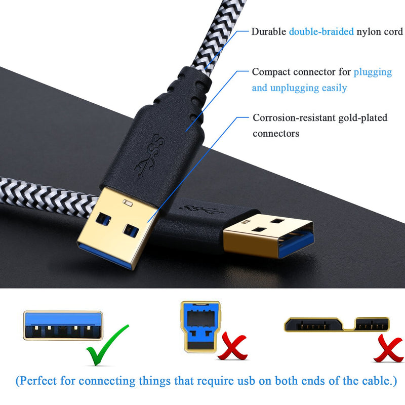 [Australia - AusPower] - Male to Male USB 3.0 Cable, Besgoods 2-Pack 3FT/1M Short Braided USB Type A to A Cable Cord for Data Transfer, DVD Player, Laptop Cooler and More, White 