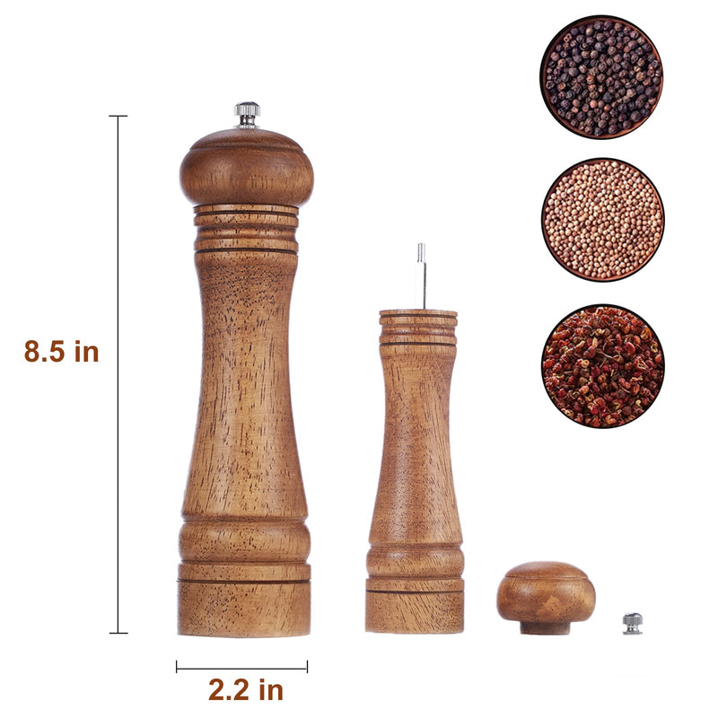 [Australia - AusPower] - Wood Pepper Grinder Pepper Mill,Adjustable Coarseness Wooden Peppermill, Ceramic Grinding Mechanism Salt Mill Refillable - 8inch (1 Pack) 