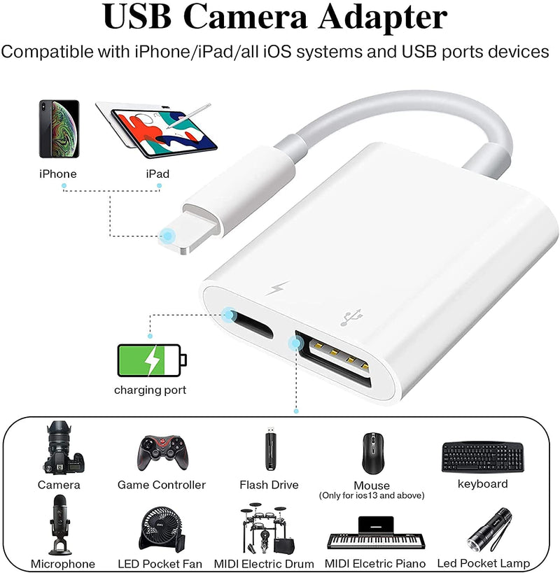 [Australia - AusPower] - Lightning to USB Camera Adapter, [Apple MFi Certified] Lightning to USB Female OTG Adapter with Charging Port Compatible for iPhone/iPad/Card Reader/USB Flash Drive/Keyboard/Mouse, Plug and Play 