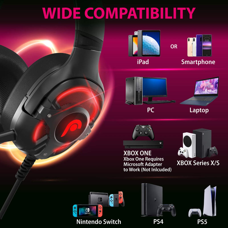 [Australia - AusPower] - Fosmon Gaming Headset with Detachable Microphone, (50mm NdFeb Magnetic Driver) Strong Bass Over Ear Headphone with Ergonomic Headband Compatible with Xbox PS5 Nintendo Switch PC Laptop Desktop Mac 