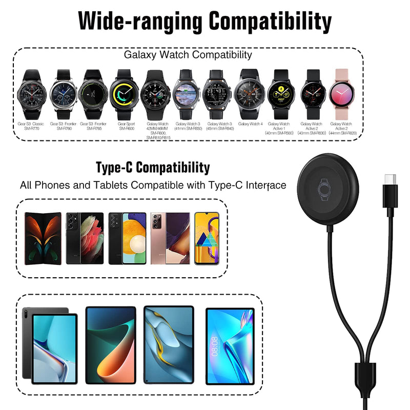 [Australia - AusPower] - Moko Armor Smartwatch Charger 2 in 1 Wireless Charging Dock Compatible with Samsung Galaxy Watch 3/Active 2/1/Gear Sport/S3, Type C Charger Cable for Samsung Galaxy S21/S20/S10/Note 20/10/9/8 3.9ft 