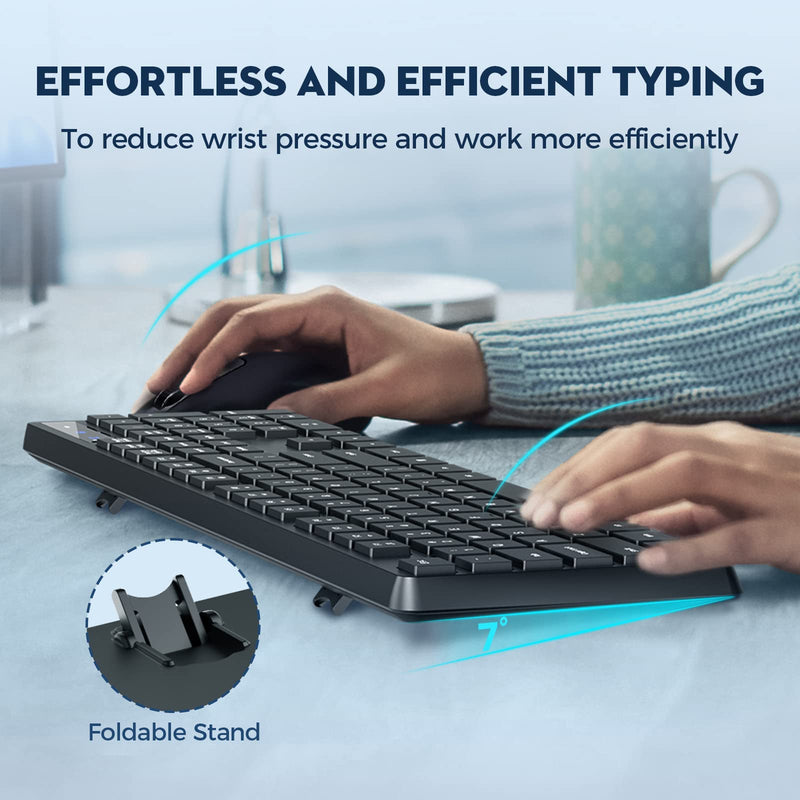 [Australia - AusPower] - Wireless Keyboard and Mouse Combo, COLIKES 2.4G USB Cordless Mouse and Keyboard, 3 Level DPI Slim Ergonomic Mouse, Responsive Plug & Play for Computer Laptop PC - Full Size, Black 