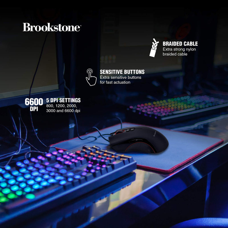 [Australia - AusPower] - Brookstone USB Wired Gaming Mouse with Scroll Wheel, 4/5 Selectable DPI Settings, and Lighting Effects, Mac and PC Compatible (V1 (5 DPI)) V1 (5 DPI) 